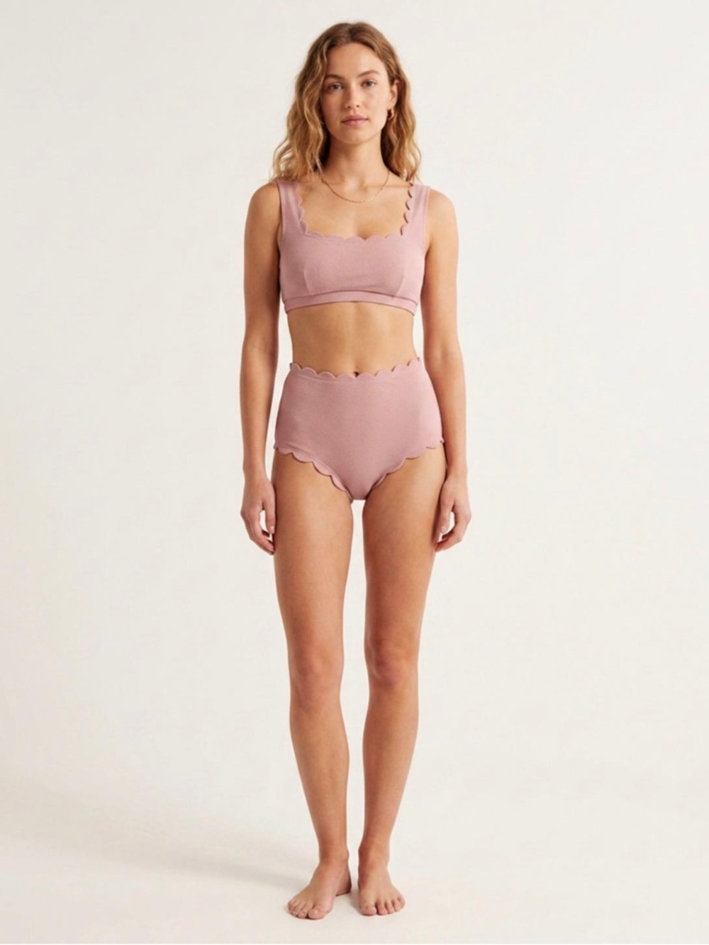 Marysia Swim Pink Scallop Ribbed Bralette & High-Waist Swim Set